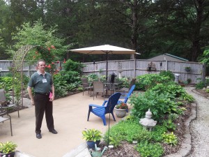 Pachyderm 1srt Vice President Don Bickowski at one of the stops on the Cedar Hill Garden Tour.